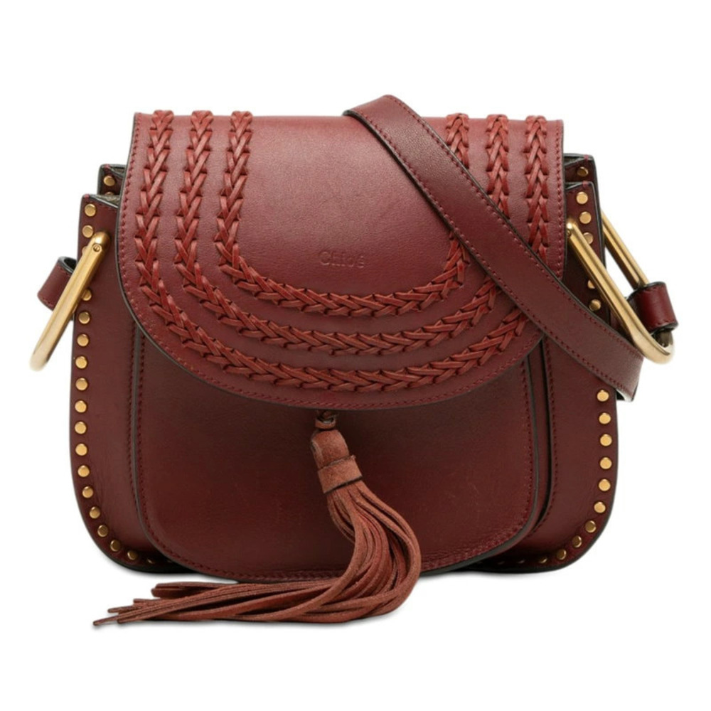 Chloe Hudson Tassel Crossbody Bag Wine Red Gold Plated Leather